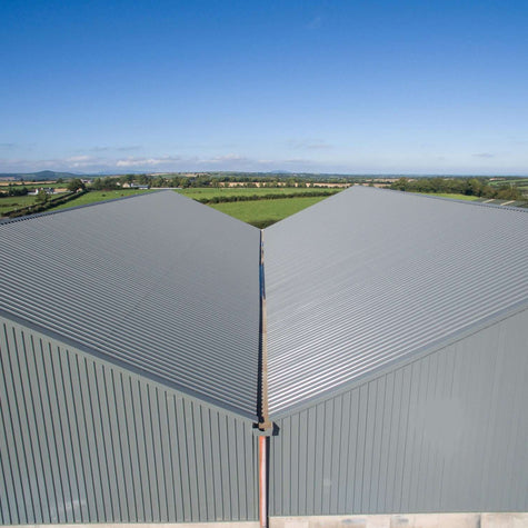 Merlin Grey PVC coated barge flashing and ridge capping on roof, Co. Wexford, Ireland