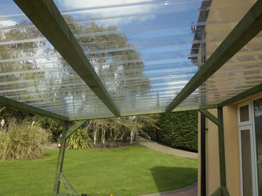 Clear polycarbonate rooflight and canopy sheeting installed on building, Ireland